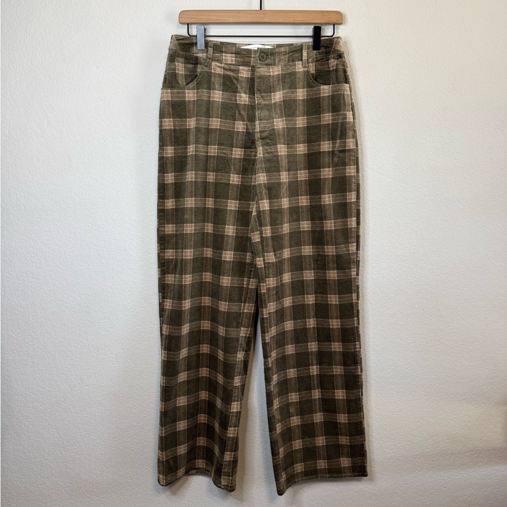 Altar'd State Jordyn Corduroy Pants Brown Green Plaid Academia Size Medium